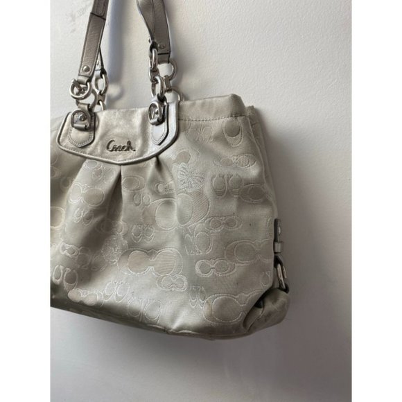 COACH Large Silver Jacquard Fabric Tote Bag - Picture 5 of 13